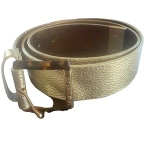 Michael Kors Gold Metallic Tortoise Buckle Leather Belt Size  L